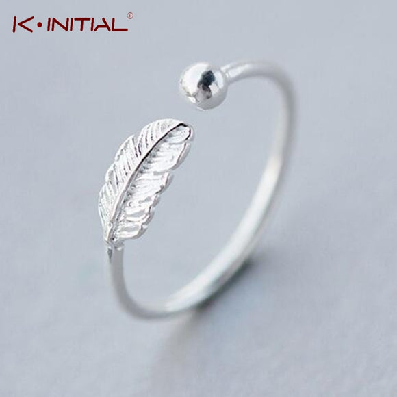 Kinitial Simple Leaf Feather Rings Leaf Bird Feather Open Adjust Ring Christmas Minimalist Jewelry for Women Girls Charm Gift