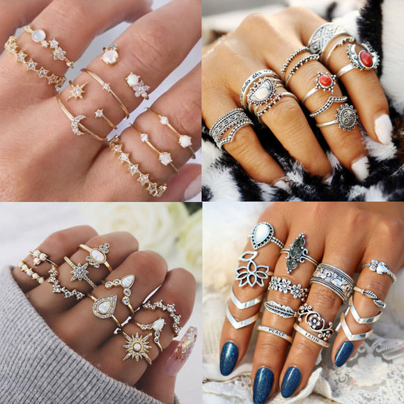 New Boho Acrylic Silver Rings Set For Women Round Female Knuckle Finger Rings 2019 Personality Girl Statement Fashion Jewelry